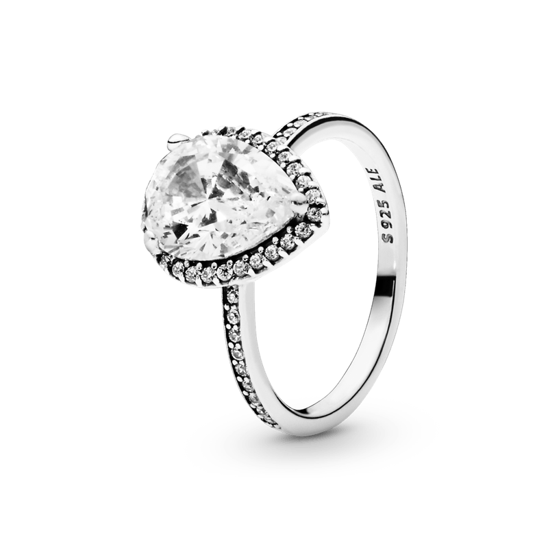 Anillo con Halo Brillante en Forma de Gota Pandora Plata Esterlina