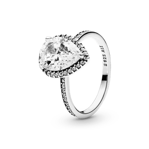 Anillo con Halo Brillante en Forma de Gota Pandora Plata Esterlina