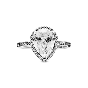 Anillo con Halo Brillante en Forma de Gota Pandora Plata Esterlina