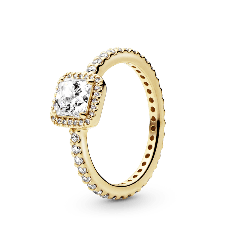 Anillo Oro 14K Cuadrado con Halo Brillante Pandora