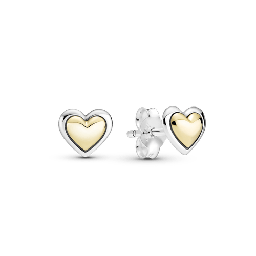 Aretes de Botón Corazón Dorado Cóncavo Dos Tonos