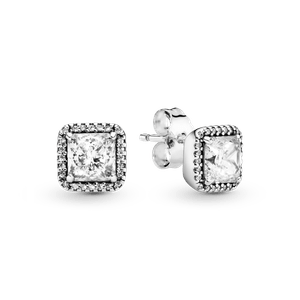 Aretes de Botón Cuadrados con Halo Brillante Pandora Plata Esterlina