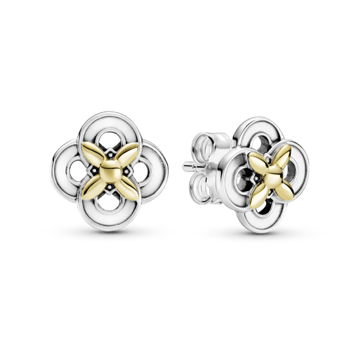 Aretes de Botón Flores en Dos Tonos