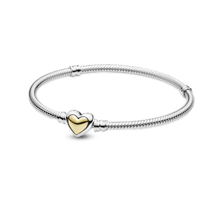 Brazalete Cadena de Serpiente con Broche de Corazón Dorado Cóncavo Dos Tonos