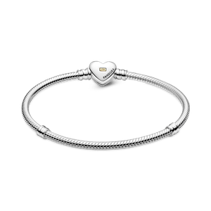 Brazalete Cadena de Serpiente con Broche de Corazón Dorado Cóncavo Dos Tonos