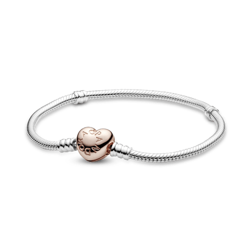 Brazalete Pandora Moments Cadena de Serpiente con Broche de Corazón Rosa