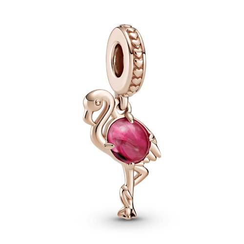 Charm Colgante Flamenco de Cristal Murano Rosa Recubrimiento en Oro Rosa de 14K