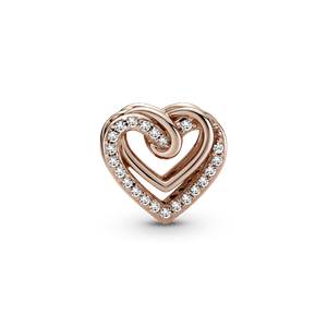 Charm Corazones Entrelazados Resplandecientes Recubrimiento en Oro Rosa