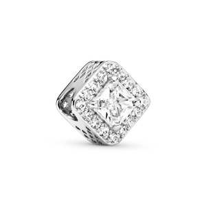 Charm Cuadrado con Halo Brillante Plata