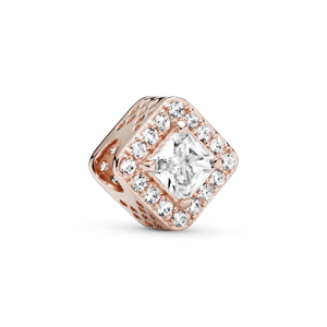 Charm Cuadrado con Halo Brillante Rosa