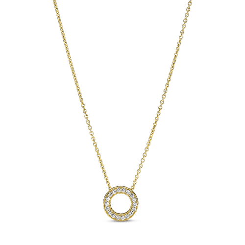 Collar Cadena Círculo de Pavé con Logotipo Recubrimiento en Oro de 14K