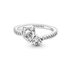 Anillo Reluciente Corazón Doble Plata