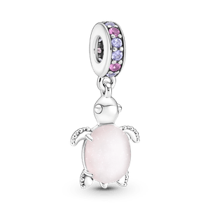 Charm Colgante Tortuga de Mar Rosa de Cristal Murano Plata