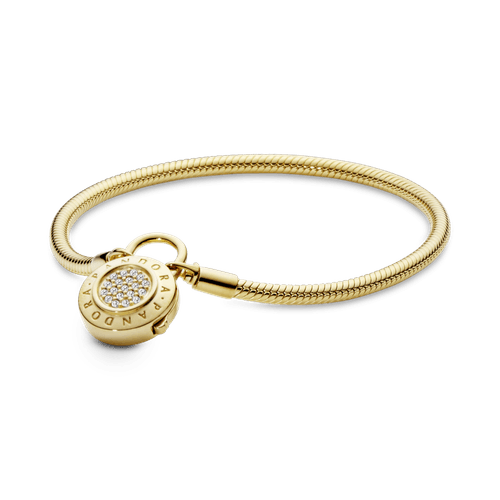 Brazalete de Cadena de Serpiente con Broche de Candado de Pavé Pandora Moments con Recubrimiento en Oro de 14K