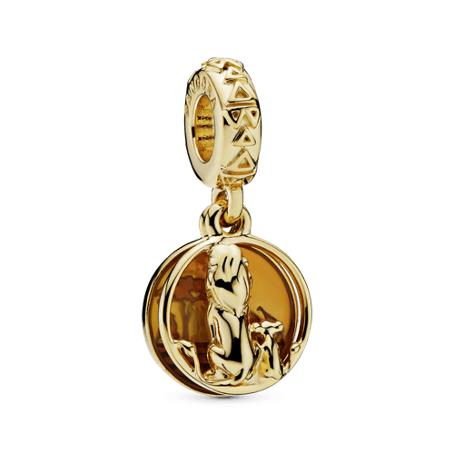 Charm Colgante Simba y Mufasa en el Atardecer Del Rey León de Disney Recubrimiento en Oro de 14K