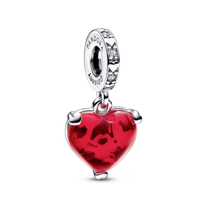 Charm Colgante de Cristal Murano Rojo Beso de Mickey y Minnie Mouse de Disney