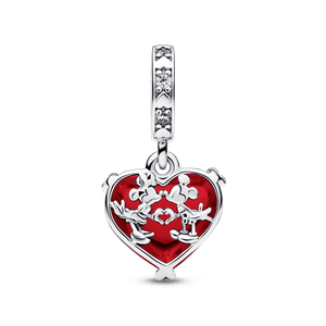 Charm Colgante de Cristal Murano Rojo Beso de Mickey y Minnie Mouse de Disney