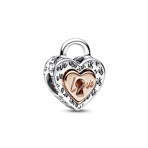 Juego de Llavero con Charm Corazón Dividido de Dos Tonos con Candado