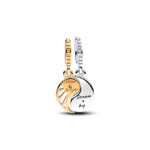 Charm colgante separable de dos tonos Sol y Luna Recubrimiento en Oro de 14k