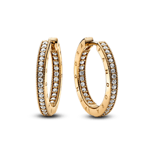 Pendientes de Aro Logo y Pavé Pandora Signature Recubrimiento en Oro de 14k