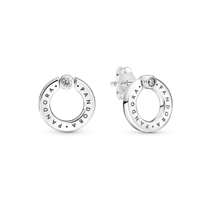 Aretes de Botón Reversibles Círculo de Pavé y Logotipo