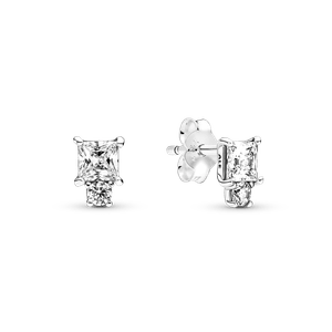 Aretes de Botón Círculo y Cuadrado Brillantes