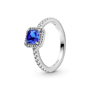 Anillo Cuadrado Azul con Halo Brillante