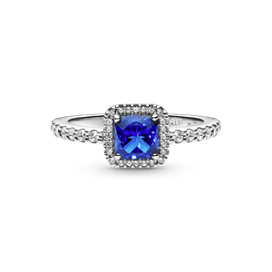 Anillo Cuadrado Azul con Halo Brillante