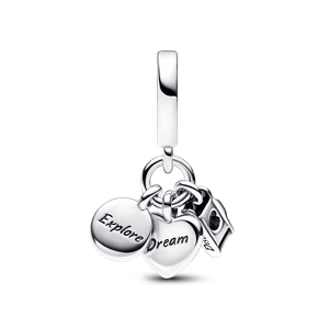 Charm Colgante Triple Cámara, Corazón y Brújula Pandora