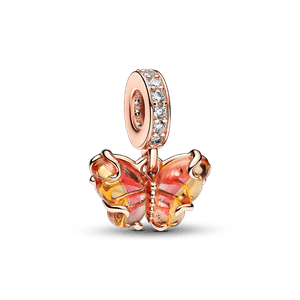 Charm Colgante de Cristal de Murano Rosa y Amarillo Mariposa