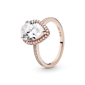 Anillo con Halo Brillante en Forma de Gota Recubrimiento en Oro Rosa
