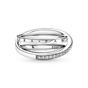 Anillo de Banda Triple Cruzado con Pavé Pandora Plata Esterlina