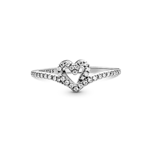 Anillo Hueso de Los Deseos con Corazón Brillante