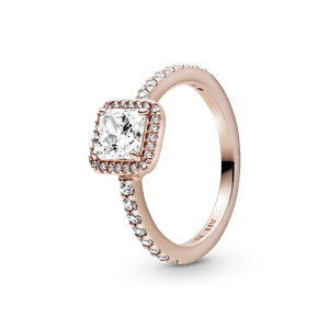 Anillo Cuadrado con Halo Brillante Rosa