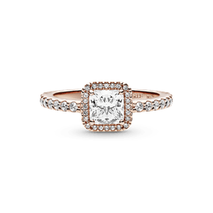 Anillo Cuadrado con Halo Brillante Rosa
