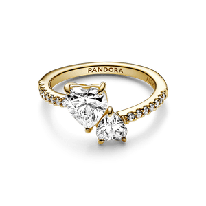 Anillo Reluciente Corazón Doble Dorado
