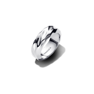 Anillo Banda Ancha Ondulada Plateado