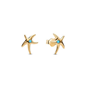 Aretes de Botón Estrella de mar con recubrimiento en oro de 14k con cristal azul Capri