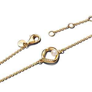 Brazalete Círculo Forma Orgánica en Pavé y Perla Cultivada de Agua Dulce Tratada