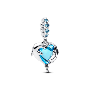 Charm Colgante Delfines de Cristal de Murano Azul