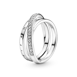 Anillo de Banda Triple Cruzado con Pavé Pandora Plata Esterlina