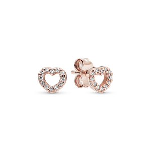 Aretes de Botón Corazón Abierto Recubrimiento en Oro Rosa