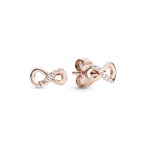 Aretes de Botón Infinito Reluciente Recubrimiento en Oro Rosa