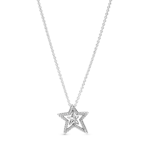 Collar en Plata de Ley Estrella Asimétrica en Pavé