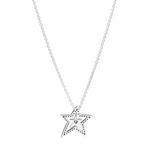 Collar en Plata de Ley Estrella Asimétrica en Pavé