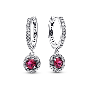 Aretes de Aro Redondos Rojos Relucientes Pandora Plata Esterlina