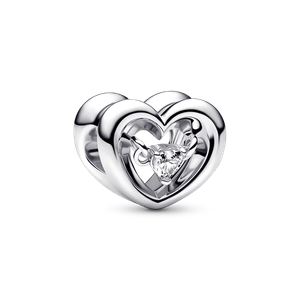 Charm Corazón Radiante y Piedra Flotante Plata