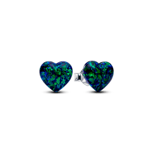 Aretes de Botón Corazón Verde Opalescente