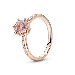 Anillo Solitario Corona Brillante Rosa Recubrimiento en Oro Rosa