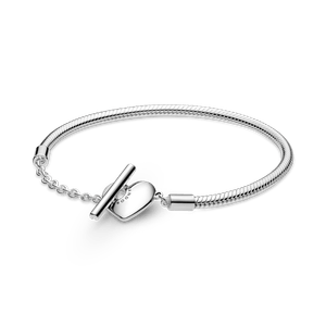 Brazalete Moments Cadena de Serpiente con Cierre en T y Corazón Grabable